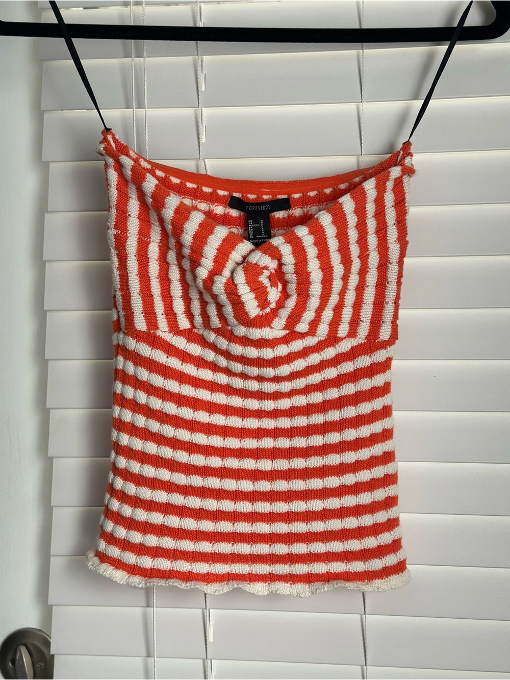 Forever 21 Orange and White Striped Knit Strapless Camisole